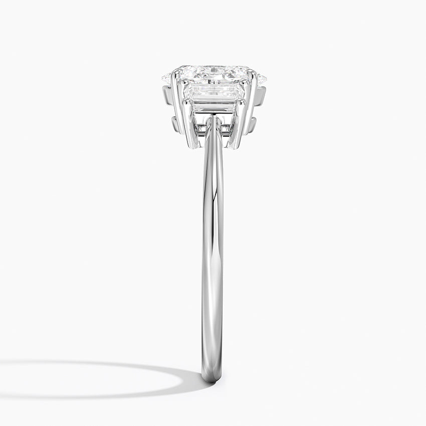 Embrace Three Stone Trapezoid Diamond Ring Platinum Oval Engagement Ring