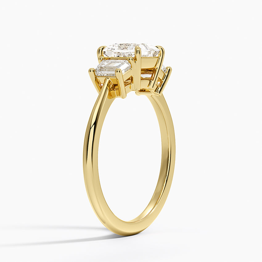 Embrace Three Stone Trapezoid Diamond Ring Yellow Gold 18k Princess Engagement Ring
