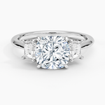 Embrace Three Stone Trapezoid Diamond Ring Platinum Cushion Engagement Ring