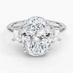 Embrace Three Stone Trapezoid Diamond Ring Platinum Oval Engagement Ring