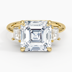 Embrace Three Stone Trapezoid Diamond Ring Yellow Gold 18k Asscher Engagement Ring