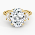 Embrace Three Stone Trapezoid Diamond Ring Yellow Gold 18k Oval Engagement Ring