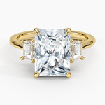 Embrace Three Stone Trapezoid Diamond Ring Yellow Gold 18k Radiant Engagement Ring