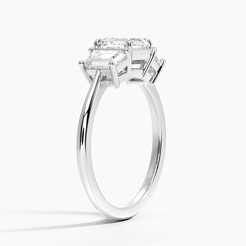 Luxe Embrace Three Stone Trapezoid Diamond Ring Platinum Asscher Engagement Ring