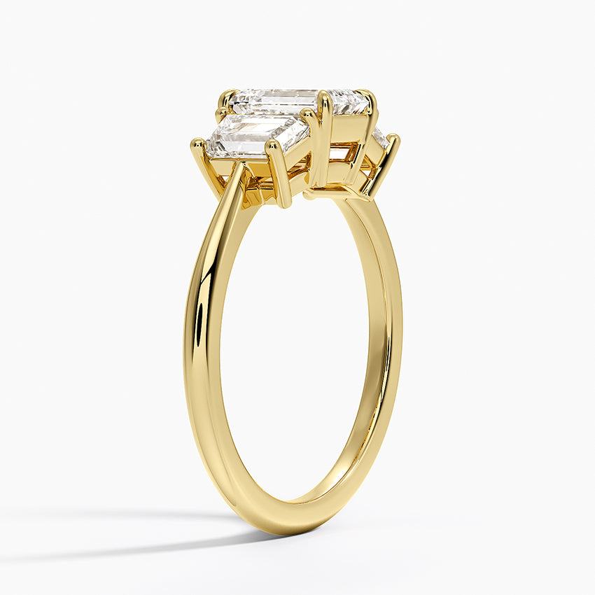 Luxe Embrace Three Stone Trapezoid Diamond Ring Yellow Gold 18k Emerald Engagement Ring