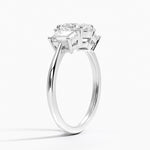 Luxe Embrace Three Stone Trapezoid Diamond Ring Platinum Oval Engagement Ring