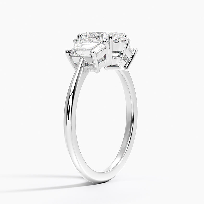 Luxe Embrace Three Stone Trapezoid Diamond Ring Platinum Oval Engagement Ring