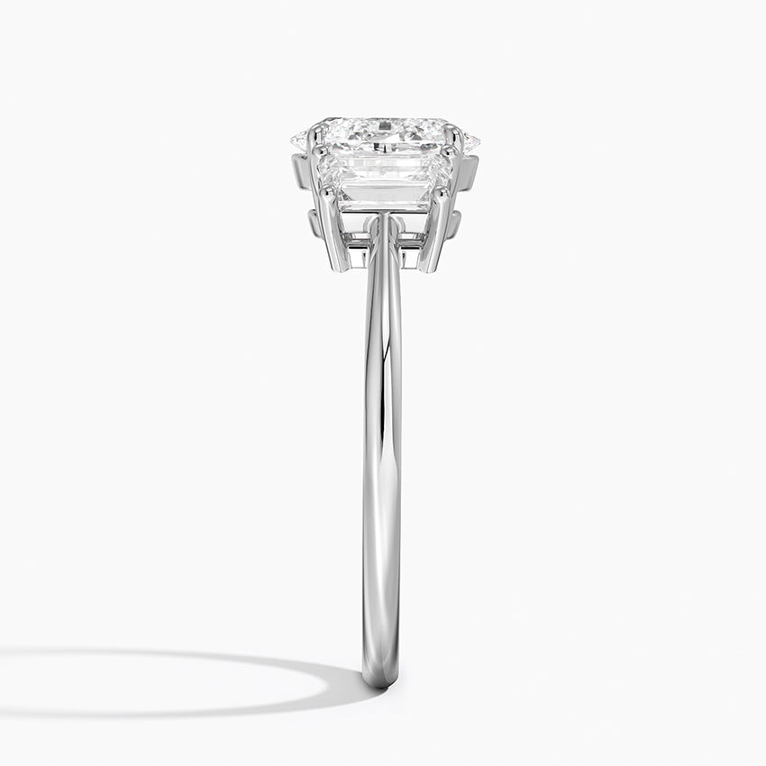 Luxe Embrace Three Stone Trapezoid Diamond Ring Platinum Oval Engagement Ring