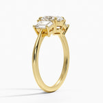 Luxe Embrace Three Stone Trapezoid Diamond Ring Yellow Gold 18k Oval Engagement Ring