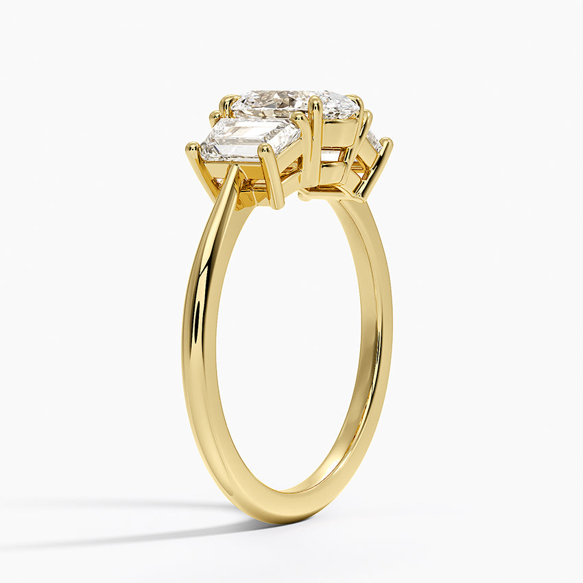 Luxe Embrace Three Stone Trapezoid Diamond Ring Yellow Gold 18k Oval Engagement Ring