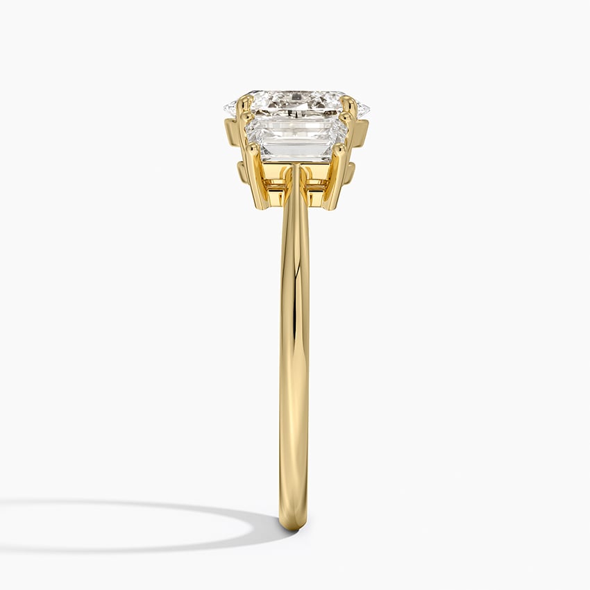 Luxe Embrace Three Stone Trapezoid Diamond Ring Yellow Gold 18k Oval Engagement Ring