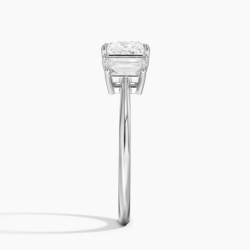 Luxe Embrace Three Stone Trapezoid Diamond Ring Platinum Princess Engagement Ring