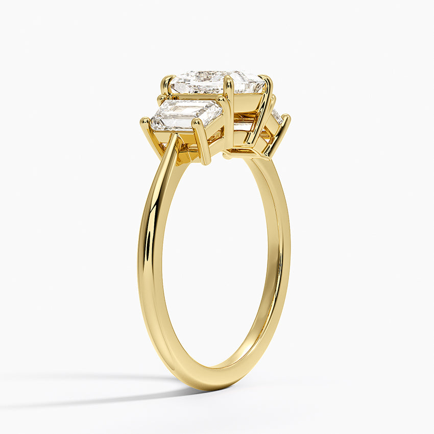 Luxe Embrace Three Stone Trapezoid Diamond Ring Yellow Gold 18k Princess Engagement Ring