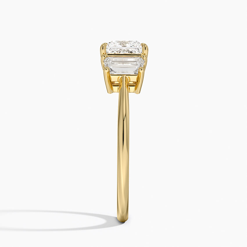 Luxe Embrace Three Stone Trapezoid Diamond Ring Yellow Gold 18k Princess Engagement Ring
