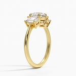 Luxe Embrace Three Stone Trapezoid Diamond Ring Yellow Gold 18k Round Engagement Ring