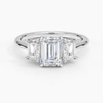 Embrace Three Stone Trapezoid Diamond Ring Platinum Emerald Engagement Ring