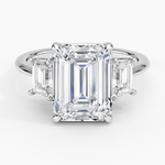 Luxe Embrace Three Stone Trapezoid Diamond Ring Platinum Emerald Engagement Ring