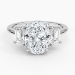 Luxe Embrace Three Stone Trapezoid Diamond Ring Platinum Oval Engagement Ring