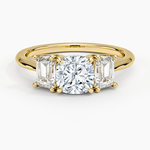 Luxe Embrace Three Stone Trapezoid Diamond Ring Yellow Gold 18k Cushion Engagement Ring