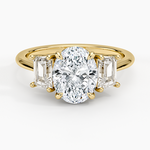 Luxe Embrace Three Stone Trapezoid Diamond Ring Yellow Gold 18k Oval Engagement Ring