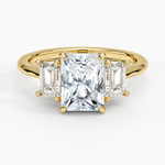Luxe Embrace Three Stone Trapezoid Diamond Ring Yellow Gold 18k Radiant Engagement Ring