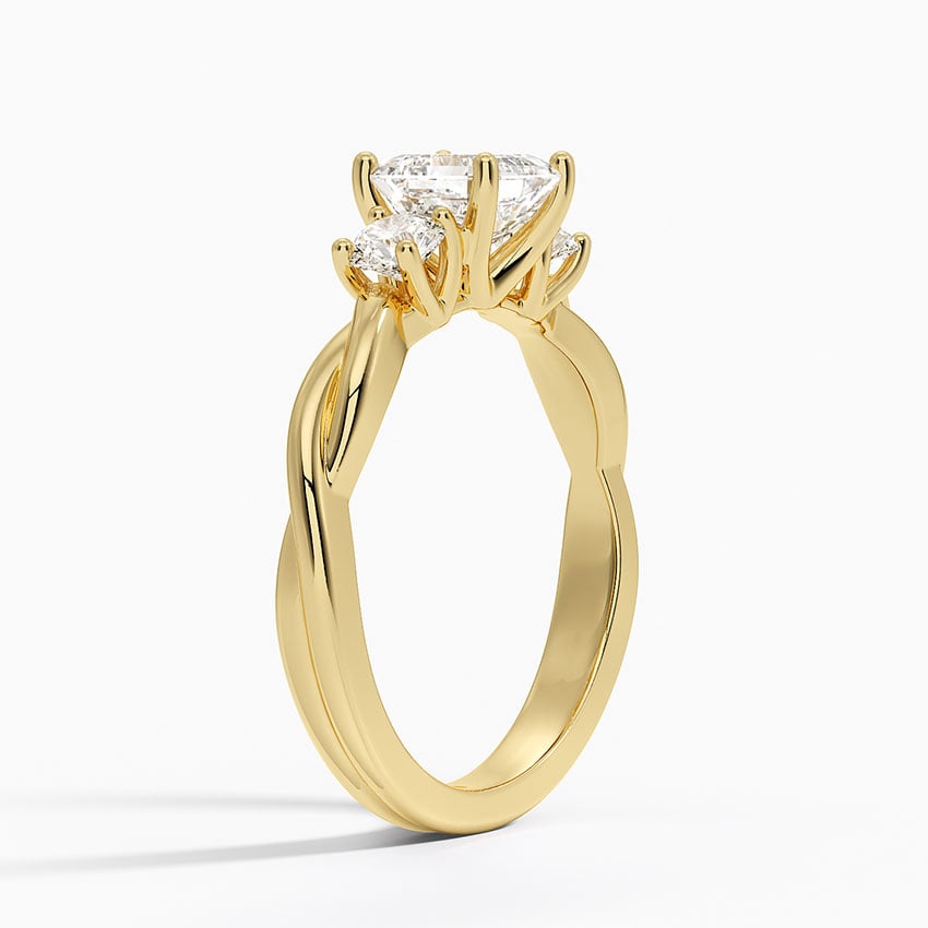 Twisted Vine Three Stone Diamond Ring Yellow Gold 18k Asscher Engagement Ring