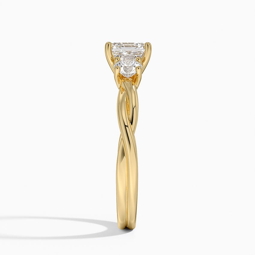 Twisted Vine Three Stone Diamond Ring Yellow Gold 18k Asscher Engagement Ring