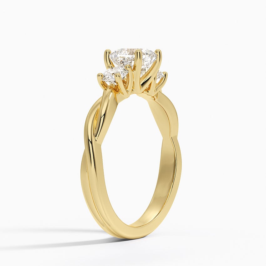 Twisted Vine Three Stone Diamond Ring Yellow Gold 18k Cushion Engagement Ring