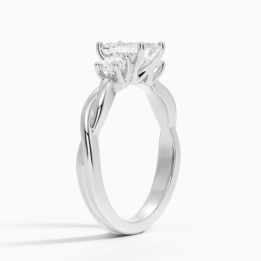 Twisted Vine Three Stone Diamond Ring Platinum Emerald Engagement Ring