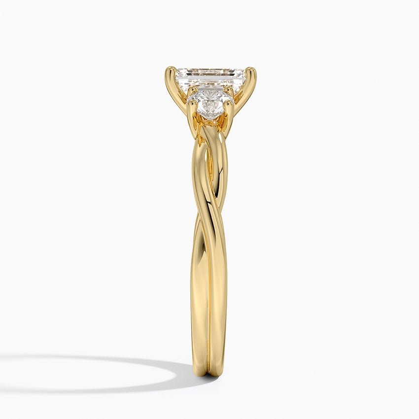 Twisted Vine Three Stone Diamond Ring Yellow Gold 18k Emerald Engagement Ring