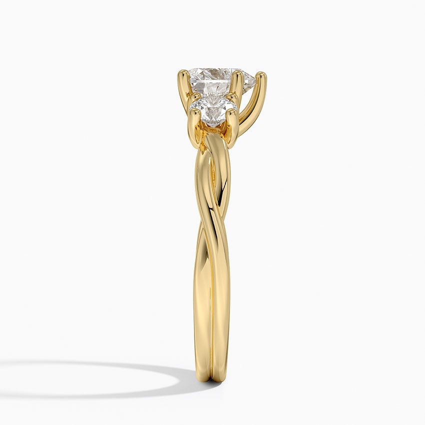 Twisted Vine Three Stone Diamond Ring Yellow Gold 18k Heart Engagement Ring