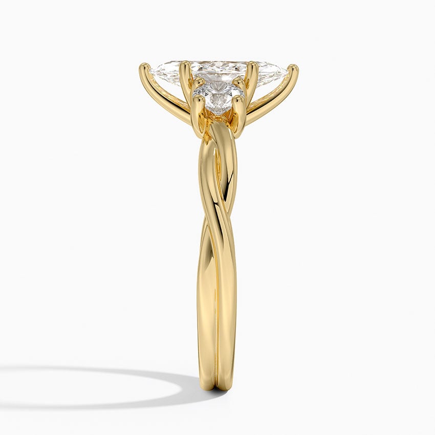 Twisted Vine Three Stone Diamond Ring Yellow Gold 18k Marquise Engagement Ring