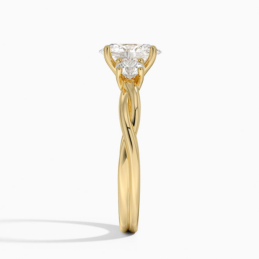 Twisted Vine Three Stone Diamond Ring Yellow Gold 18k Oval Engagement Ring