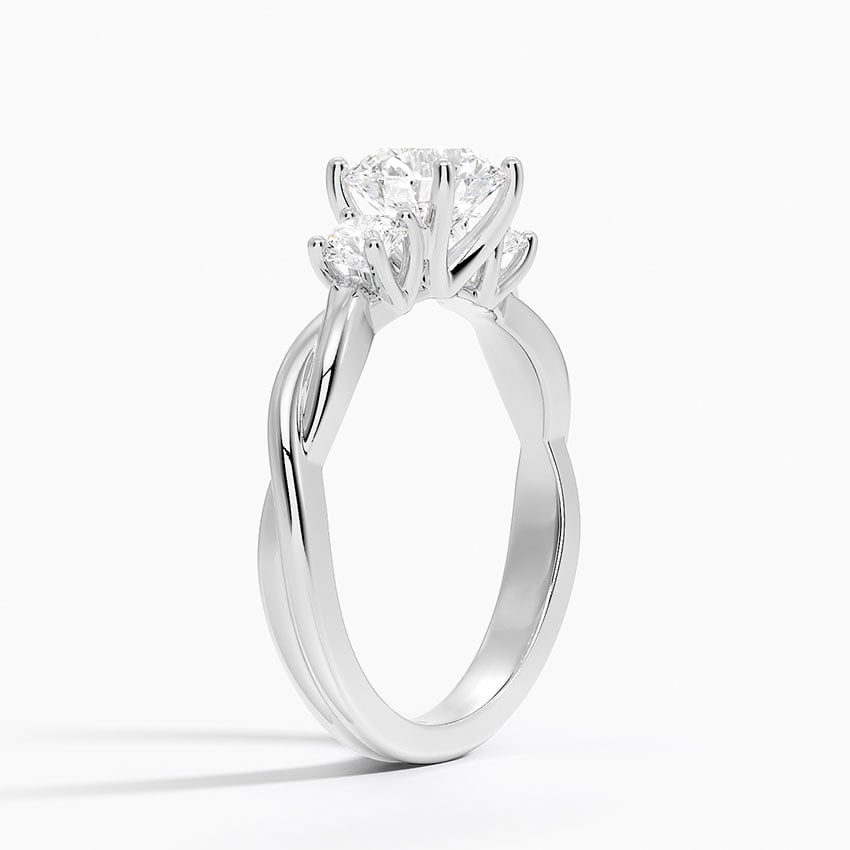 Twisted Vine Three Stone Diamond Ring Platinum Round Engagement Ring