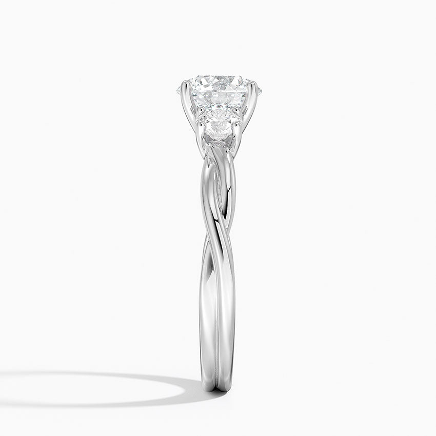 Twisted Vine Three Stone Diamond Ring Platinum Round Engagement Ring