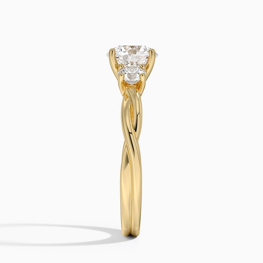 Twisted Vine Three Stone Diamond Ring Yellow Gold 18k Round Engagement Ring
