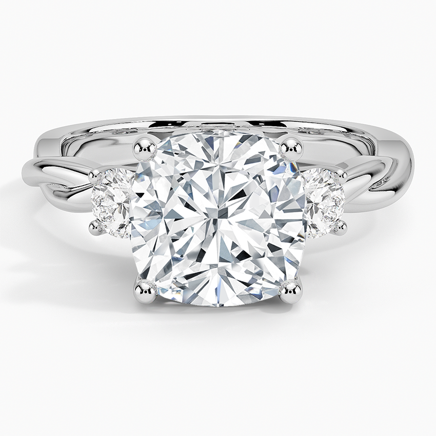 Twisted Vine Three Stone Diamond Ring Platinum Cushion Engagement Ring