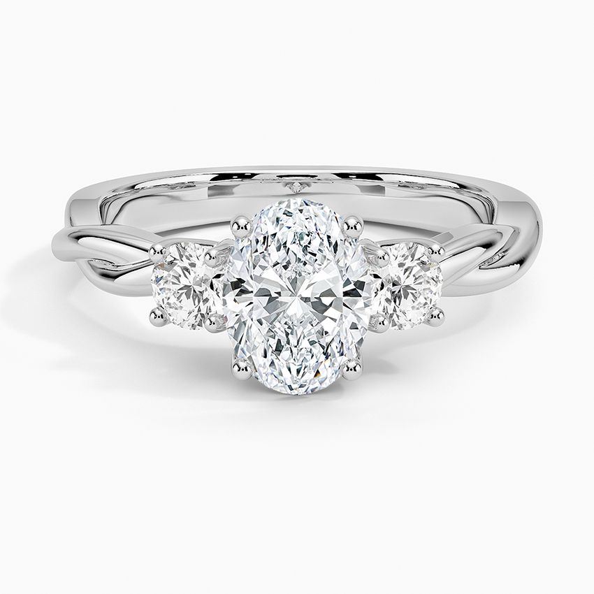 Twisted Vine Three Stone Diamond Ring Platinum Oval Engagement Ring
