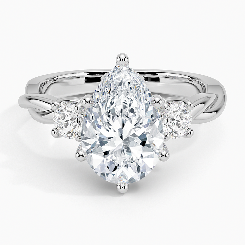 Twisted Vine Three Stone Diamond Ring Platinum Pear Engagement Ring