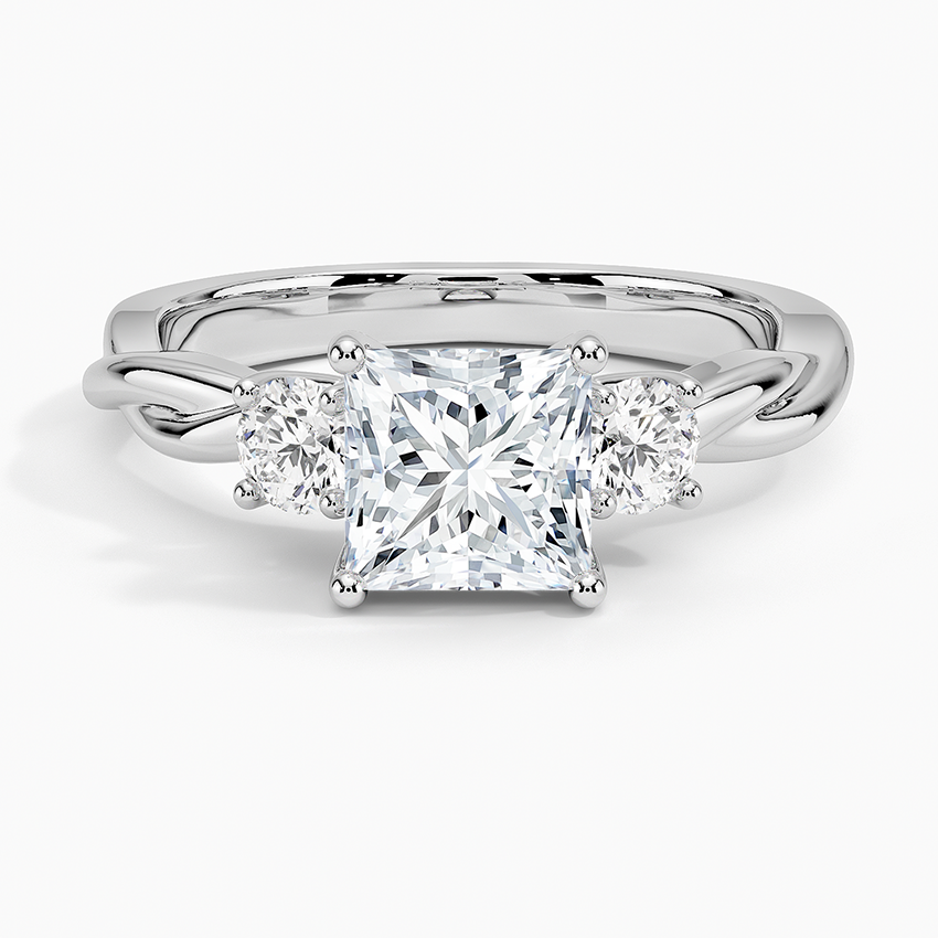Twisted Vine Three Stone Diamond Ring Platinum Princess Engagement Ring
