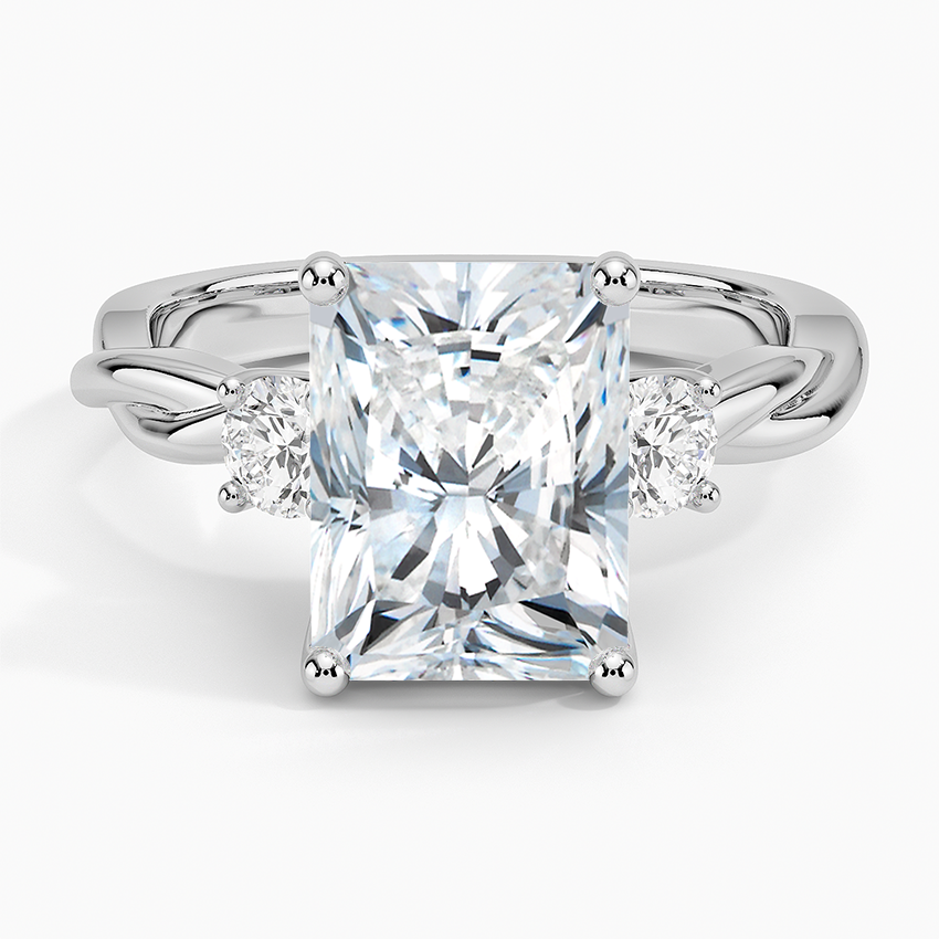 Twisted Vine Three Stone Diamond Ring Platinum Radiant Engagement Ring