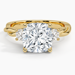 Twisted Vine Three Stone Diamond Ring Yellow Gold 18k Cushion Engagement Ring