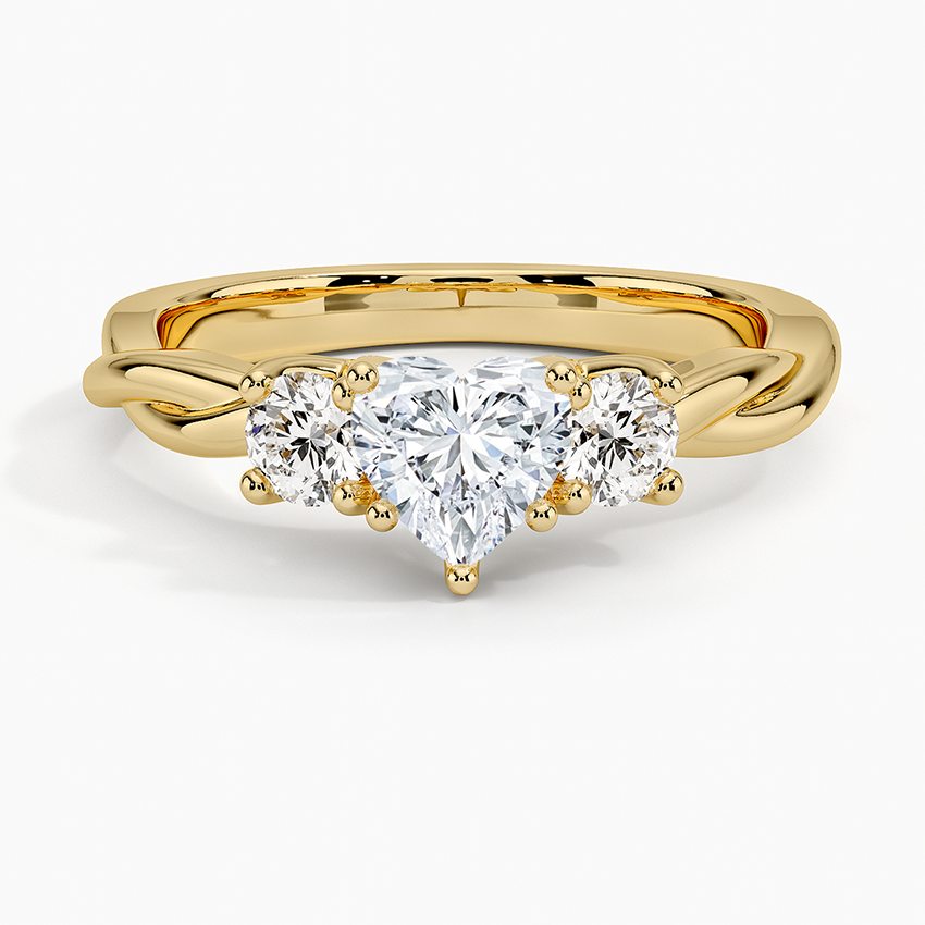 Twisted Vine Three Stone Diamond Ring Yellow Gold 18k Heart Engagement Ring