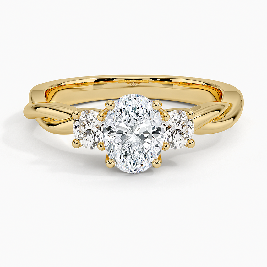 Twisted Vine Three Stone Diamond Ring Yellow Gold 18k Oval Engagement Ring