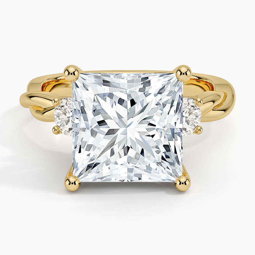 Twisted Vine Three Stone Diamond Ring Yellow Gold 18k Princess Engagement Ring