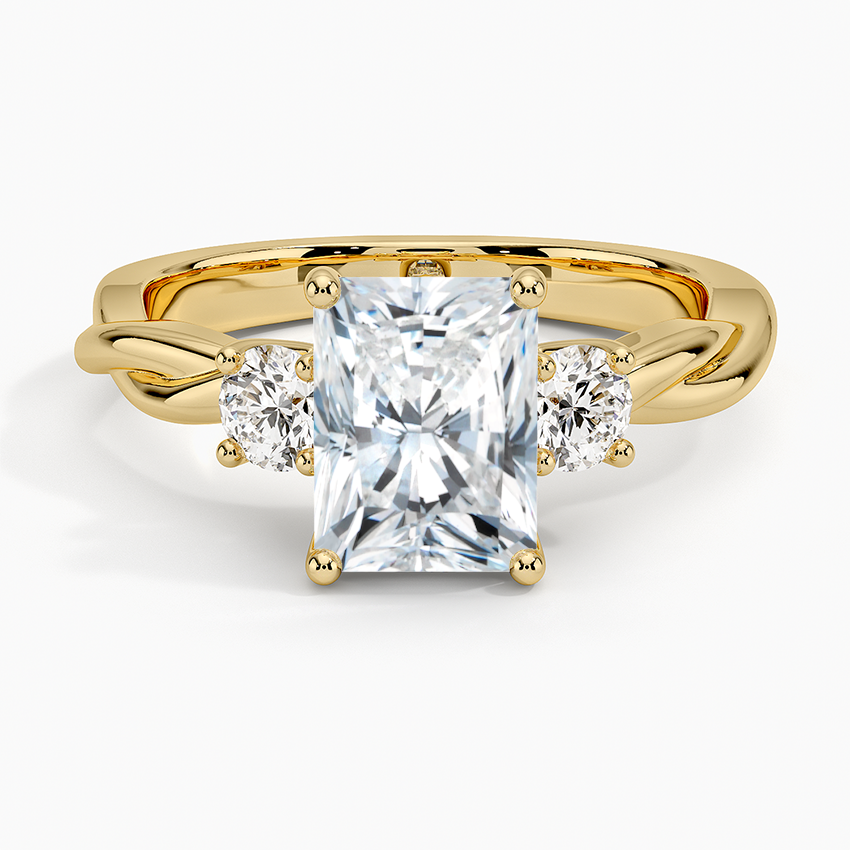 Twisted Vine Three Stone Diamond Ring Yellow Gold 18k Radiant Engagement Ring