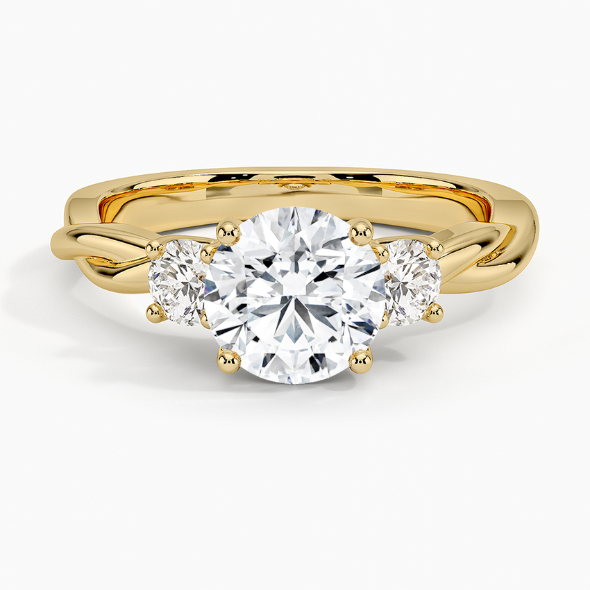 Twisted Vine Three Stone Diamond Ring Yellow Gold 18k Round Engagement Ring