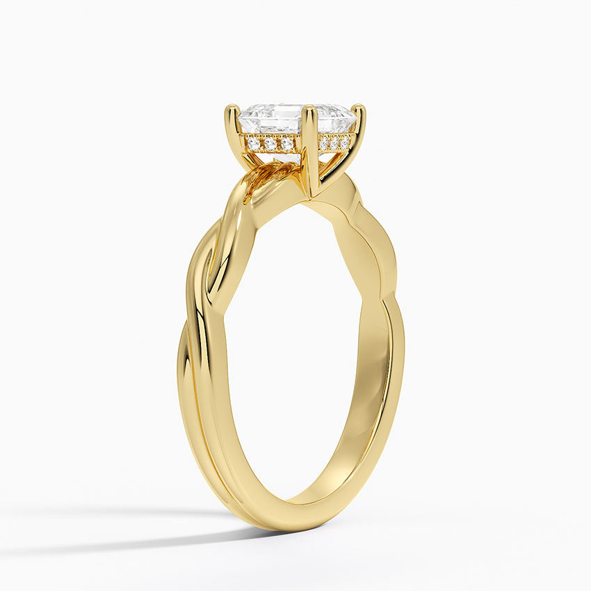 Twisted Vine Hidden Halo Diamond Ring Yellow Gold 18k Asscher Engagement Ring