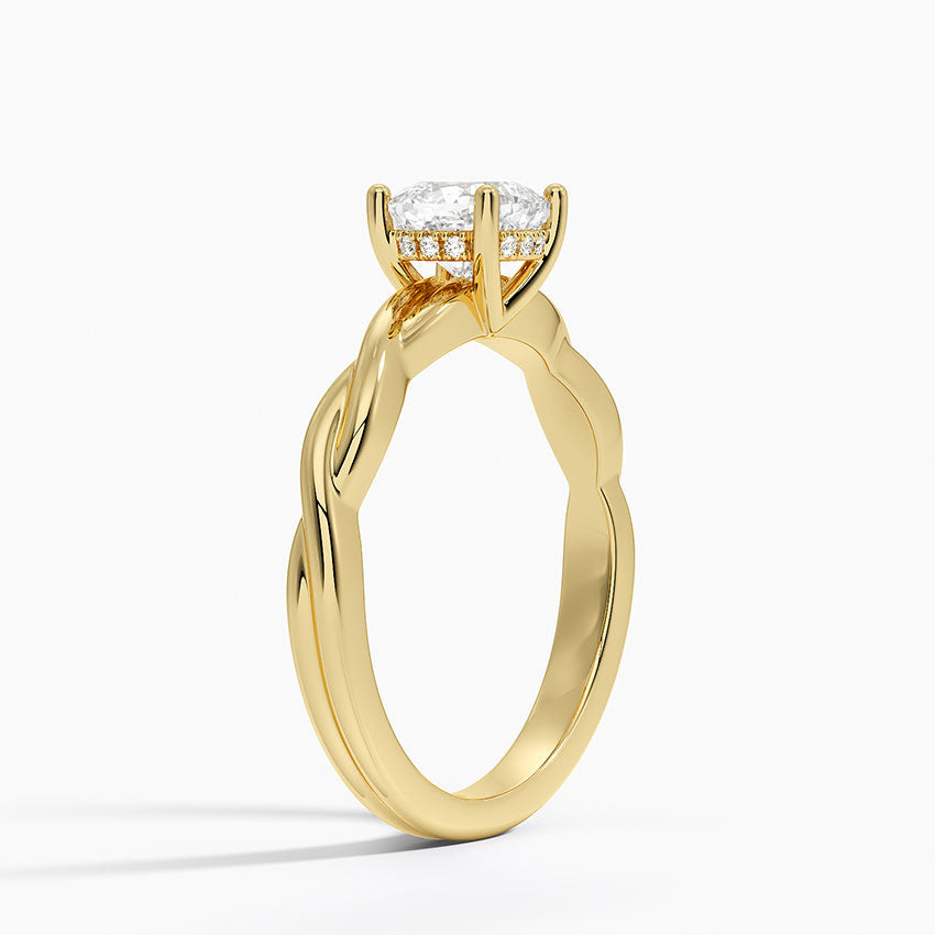 Twisted Vine Hidden Halo Diamond Ring Yellow Gold 18k Cushion Engagement Ring