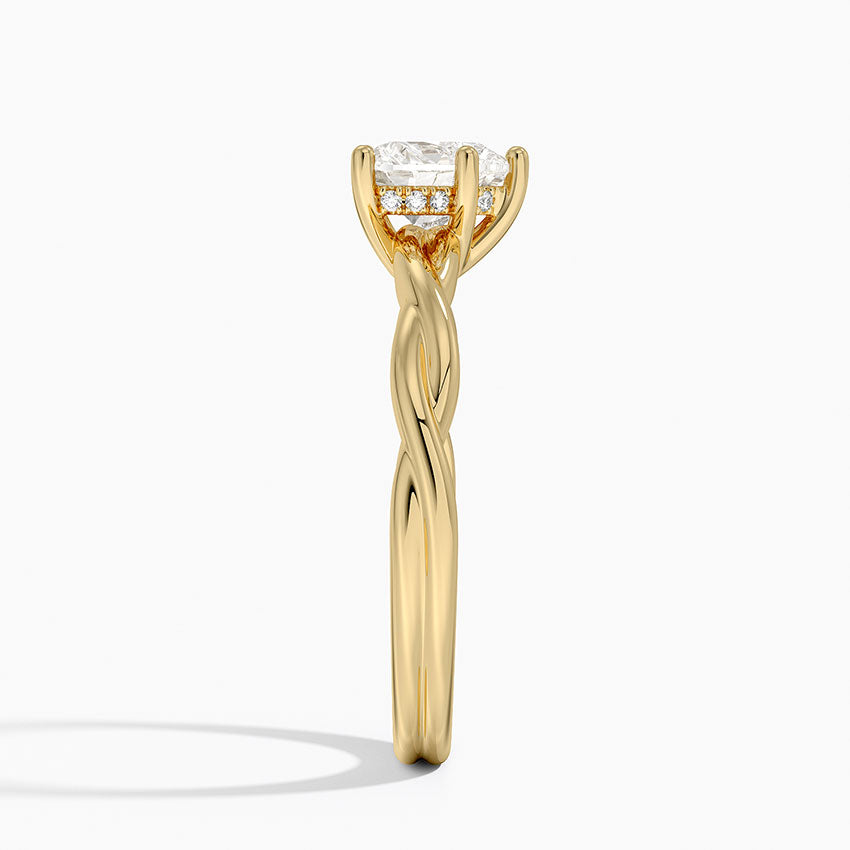 Twisted Vine Hidden Halo Diamond Ring Yellow Gold 18k Heart Engagement Ring